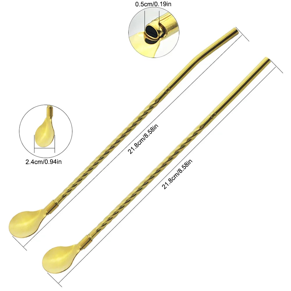 10 piezas de pajitas de metal coloridas y reutilizables para cócteles, bebidas, leche, café y otros usos. Incluye cuchara de acero inoxidable.