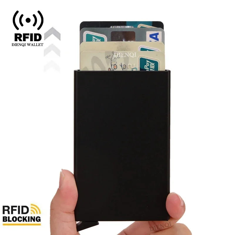 Cartera metálica delgada y elegante para tarjetas de crédito con RFID, ideal para hombres y mujeres. Diseño minimalista y compacto. Mini cartera negra.