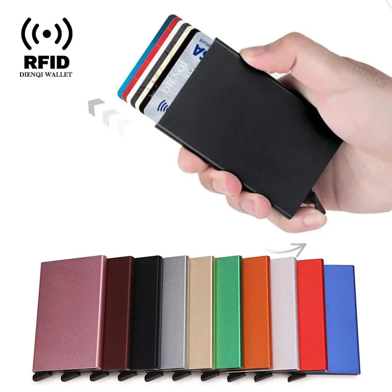 Cartera metálica delgada y elegante para tarjetas de crédito con RFID, ideal para hombres y mujeres. Diseño minimalista y compacto. Mini cartera negra.
